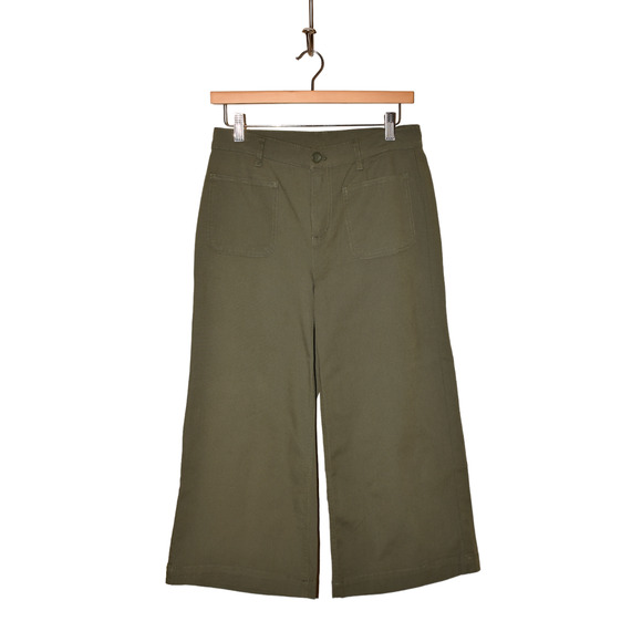 DENIM & CO. NEW $54 Cotton Canvas Wide Leg Crop Pant Dark Olive Size 2 - Picture 2 of 3